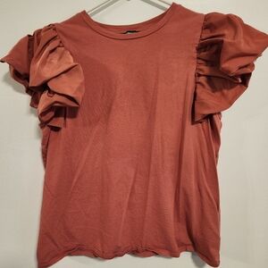 Express Women's Size Large Burnt Orange Color Puff Sleeve Short Sleeve Shirt